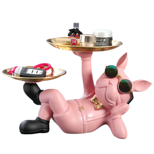 Loyal Luxe – The Bulldog Butler Resin Tray Sculpture